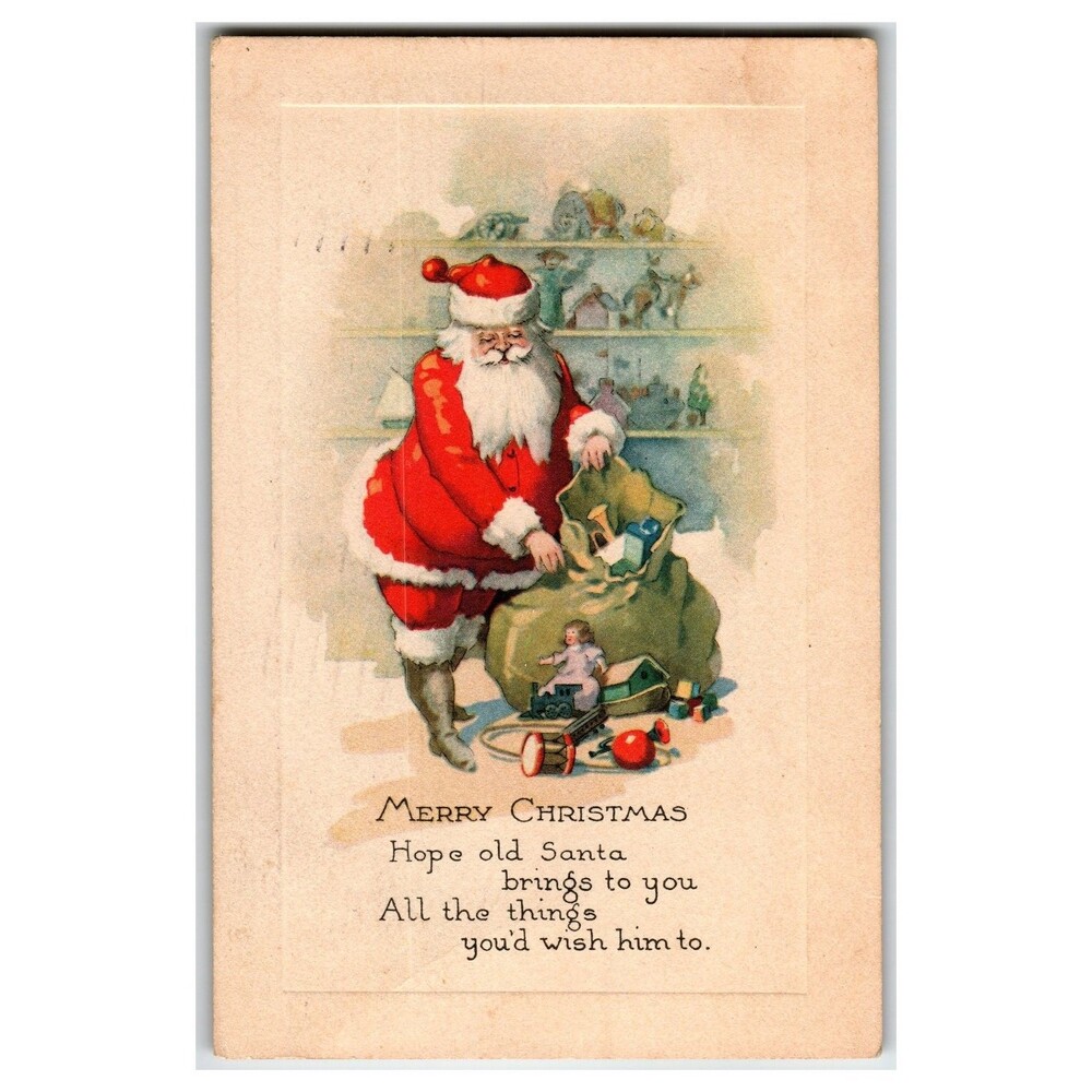 Vintage Santa Claus Christmas Postcard 1924 Gibson Art Co. Toys Sack